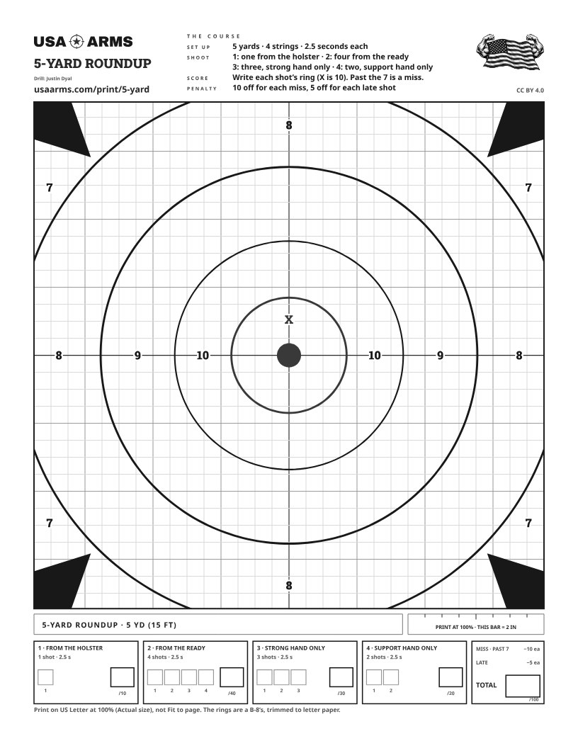 5-Yard Roundup, low-ink grayscale printable target (PDF preview)