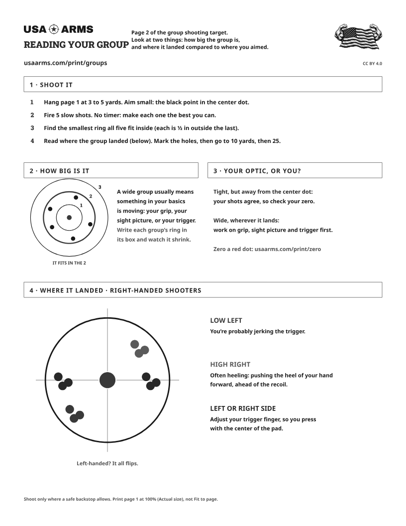 Group shooting, low-ink grayscale printable target, page 2 (PDF preview)