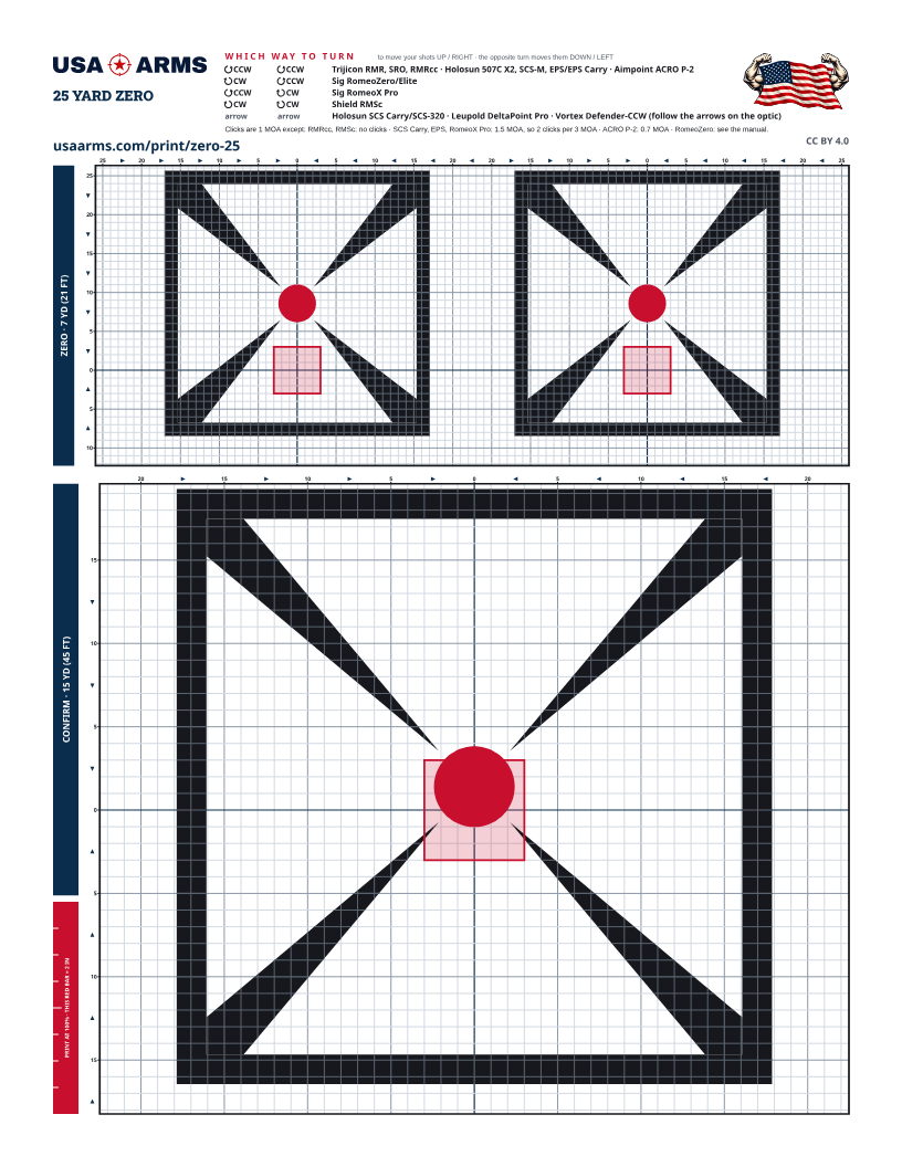 Red dot pistol 25-yard zero printable target